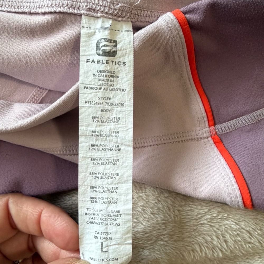 Fabletics Lavender Plum Colorblock Leggings Orange Piping PT1824956-7839-38050 L - Picture 4 of 8